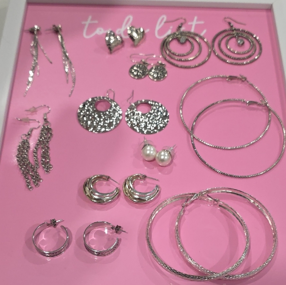 Eleven Vintage Silver-tone Earring Set